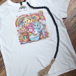 Girls' White Care Bears Rainbow Graphic Tee